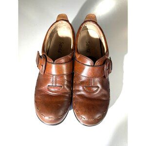 Sanita Womens Brown Leather Buckle Slip-On Shoes With Low Heel Size 39